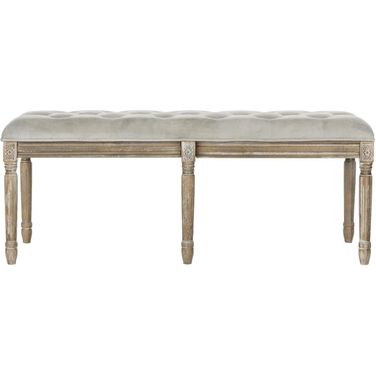 Rocha Grey and Rustic Oak 19 Inch French Brasserie Tufted Traditional Bench