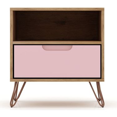 Rockefeller 1.0 Mid-Century - Modern Nightstand With 1-Drawer In Nature And Rose Pink