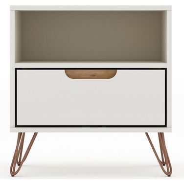 Rockefeller 1.0 Mid-Century - Modern Nightstand With 1-Drawer In Off White And Nature