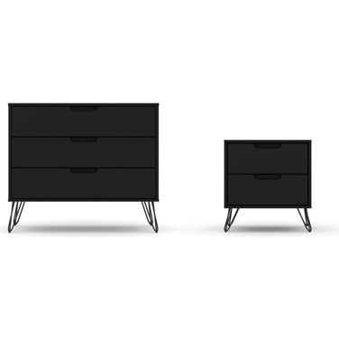 Rockefeller Mic Century - Modern Dresser And Nightstand With Drawers - Set of 2 In Black