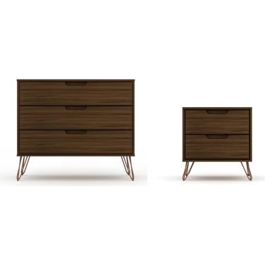Rockefeller Mic Century - Modern Dresser And Nightstand With Drawers - Set of 2 In Brown