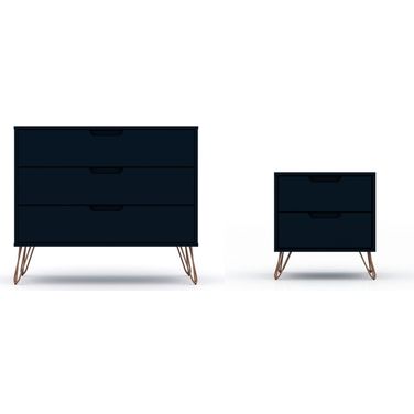 Rockefeller Mic Century - Modern Dresser And Nightstand With Drawers - Set of 2 In Tatiana Midnight Blue