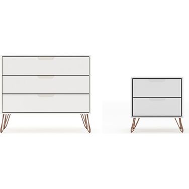 Rockefeller Mic Century - Modern Dresser And Nightstand With Drawers - Set of 2 In White
