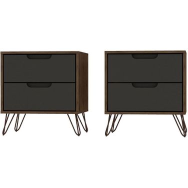Rockefeller Nightstand 2.0 - Set of 2 in Nature and Textured Grey