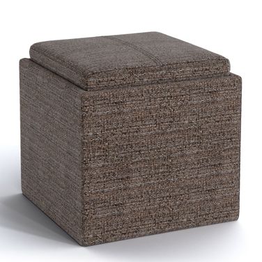 Rockwood Tweed Look Fabric Cube Storage Ottoman with Tray In Mink Brown
