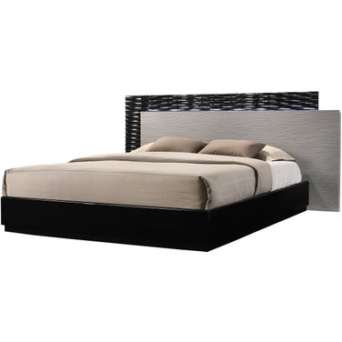 Roma Black and Grey Lacquer Queen Platform Bed
