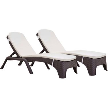 Roma Set of 2 Chaise Lounger with Cushion In Brown and Cream