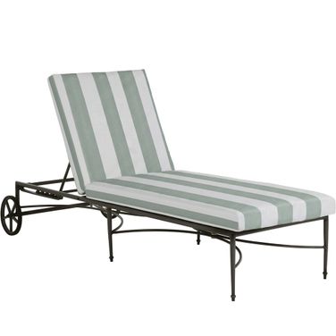 Roma Wrought Aluminum Outdoor Chaise Lounge with Wheels In Cabana Mist Stripe