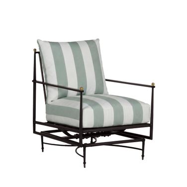 Roma Wrought Aluminum Outdoor Spring Lounge Chair In Cabana Mist Stripe