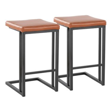 Roman 26 Inch Fixed-Height Counter Stool with Faux Leather Set of 2 In Black and Camel