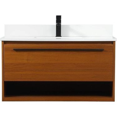 Roman 36 Inch Single Bathroom Vanity In Teak With Backsplash