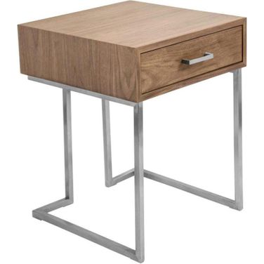 Roman Contemporary End Table In Walnut Wood And Stainless Steel