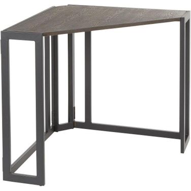 Roman Industrial Corner Desk In Black Metal And Espresso Bamboo