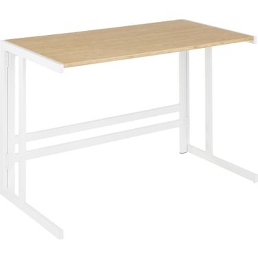 Roman Industrial Office Desk In White Metal And Natural Wood-Pressed Grain Bamboo