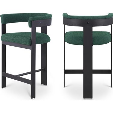 Romeo Boucle Fabric Counter Stool Set of 2 In Green/Matte Black