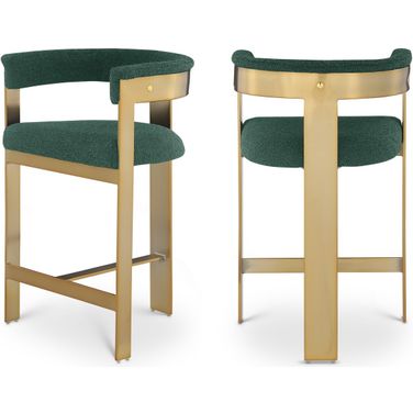 Romeo Boucle Fabric Counter Stool Set of 2 In Green/Brushed Gold