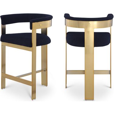 Romeo Boucle Fabric Counter Stool Set of 2 In Navy