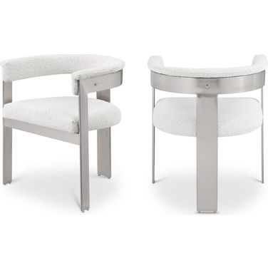 Romeo Boucle Fabric Dining Chair Set of 2 In Cream/Brushed Chrome