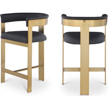 Romeo Vegan Leather Counter Stool Set of 2 In Black/Brushed Gold