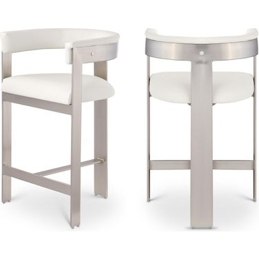 Romeo Vegan Leather Counter Stool Set of 2 In Cream/Brushed Chrome