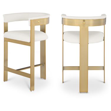 Romeo Vegan Leather Counter Stool Set of 2 In Cream/Brushed Gold