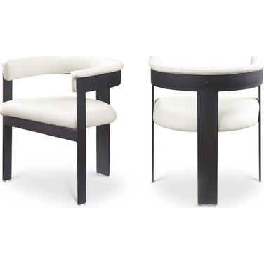 Romeo Vegan Leather Dining Chair Set of 2 In Cream/Matte Black Powder Coating