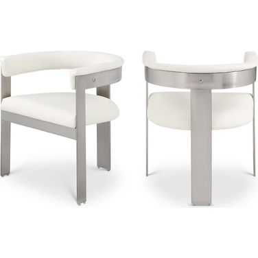 Romeo Vegan Leather Dining Chair Set of 2 In Cream/Brushed Chrome