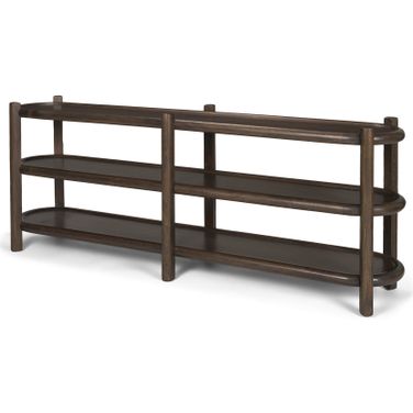 Romi Wood with 3 Shelves Oval Console Table In Dark Brown