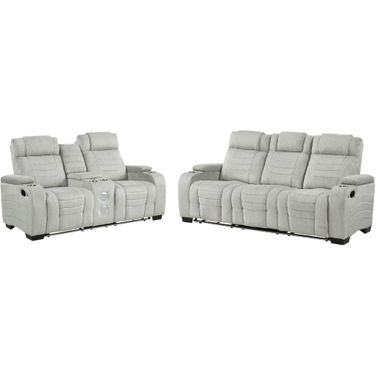Ronan Double Reclining Living Room Set with Cup Holder In Gray