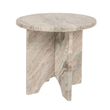 Ronan Round Marble Accent Table with Interlocking Cross Base In Beige