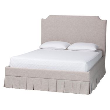 Ronelyn King Platform Bed with Pleated Skirt In Beige
