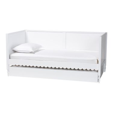 Roni Scalloped Wood Twin Daybed with Trundle In White