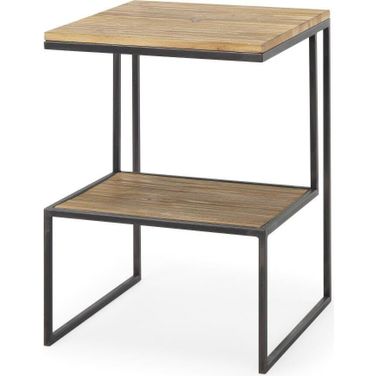Ronin 22 Inch Square 2-Tier Wood With Black Metal Accent Table