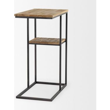 Ronin 25 Inch Rectangle 2-Tier Wood With Black Metal Accent Table