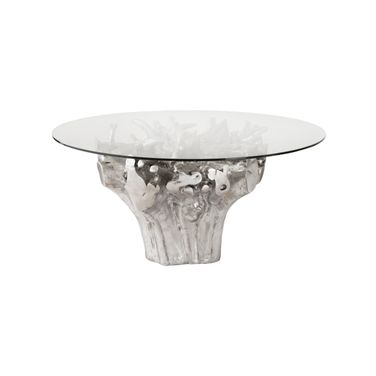 Root Small Dining Table Base with Glass Top In Silver