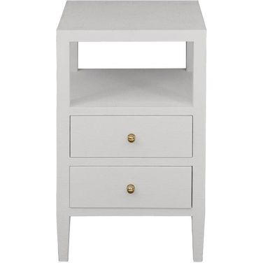 Roscoe Coated White Linen 2 Drawers Side Table