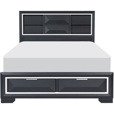 Rosemont Eastern King Platform Bed with Footboard Storage In Blue and Gold