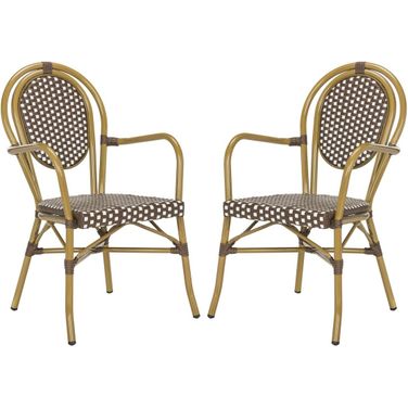 Rosen Brown and White French Bistro Stacking Arm Chair Set of 2