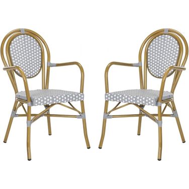 Rosen Grey and White French Bistro Stacking Arm Chair Set of 2