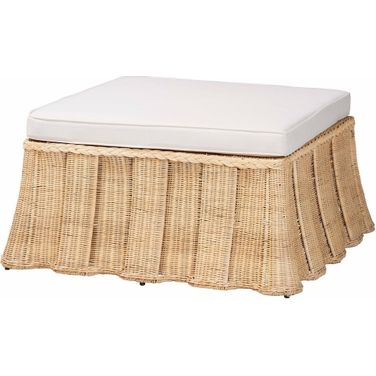 Rotem Handwoven Rattan Large Ottoman with Cushion In Natural Brown