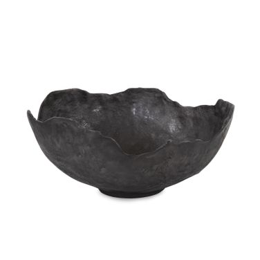 Rough Wash Grey Round Large Bowl In Aged Bronze