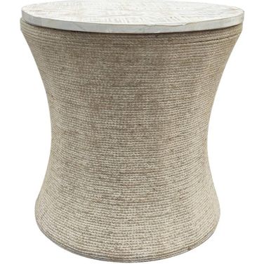 Round Accent/End Table In Tan and White