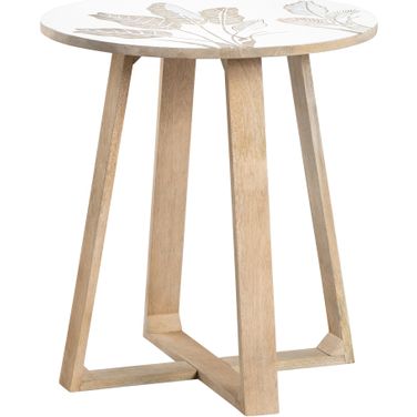 Round Accent/End Table In White and Brown