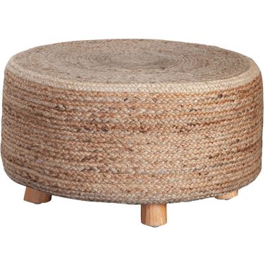 Round Accent Stool In Natural Jute Fiber With Wood Legs