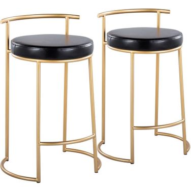 Round Fuji 26 Inch Fixed Height Counter Stool Set of 2 In Black and Gold