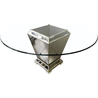 Round Glass Dining Table In Mirror Base With Bronze