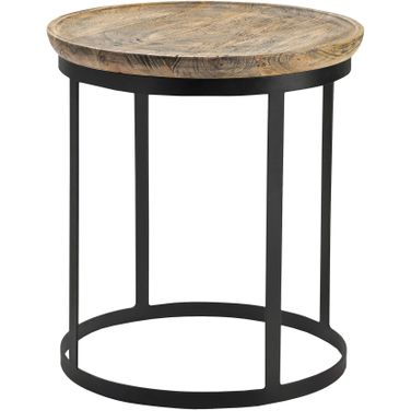 Round Mango and Iron End Table In Black and Brown