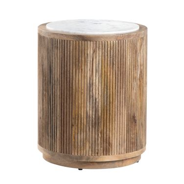Round Mango and Marble Natural End Table In White and Brown