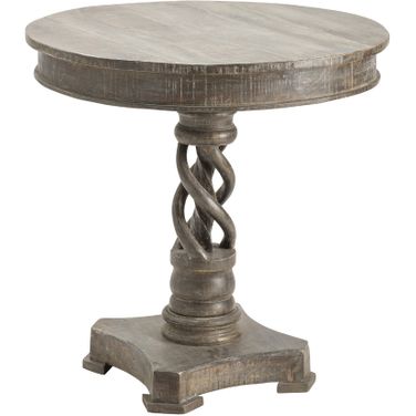 Round Mango Wood Accent Table In Gray