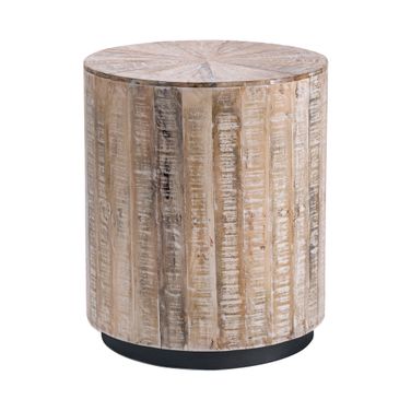 Round Mango Wood End Table In Tan